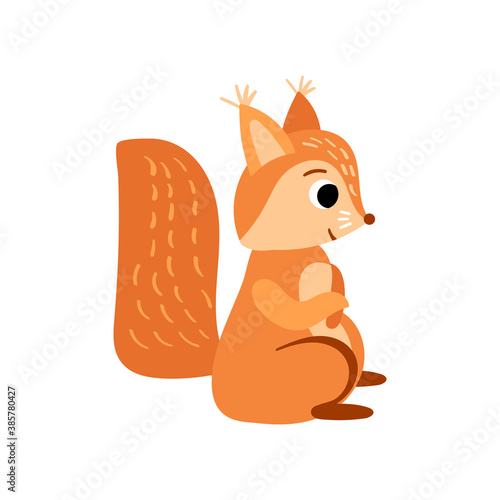Cute cartoon squirrel. Funny woodland character isolated on white background. Vector illustration.