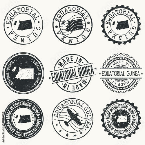 Equatorial Guinea Set of Stamps. Travel Stamp. Made In Product. Design Seals Old Style Insignia.