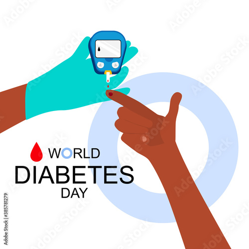 World diabetes day illustrations.Hands are making Blood Sugar or glucose Test.Determination of glycated hemoglobin.Electrochemical or Photometric glucometer.Disruption of the endocrine pancreas.