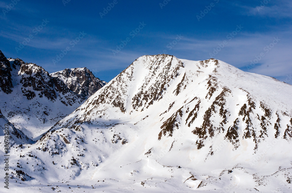 Beautiful landscape on winter mountains in the Alps on a sunny winter day