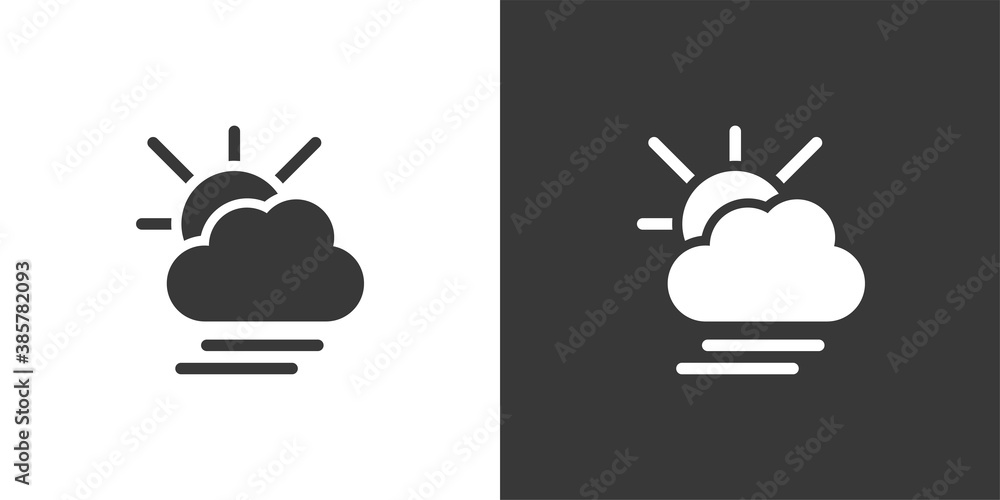 Soft fog, cloud and sun. Isolated icon on black and white background. Weather vector illustration Soft fog, cloud and sun. Isolated icon on black and white background. Weather vector illustration