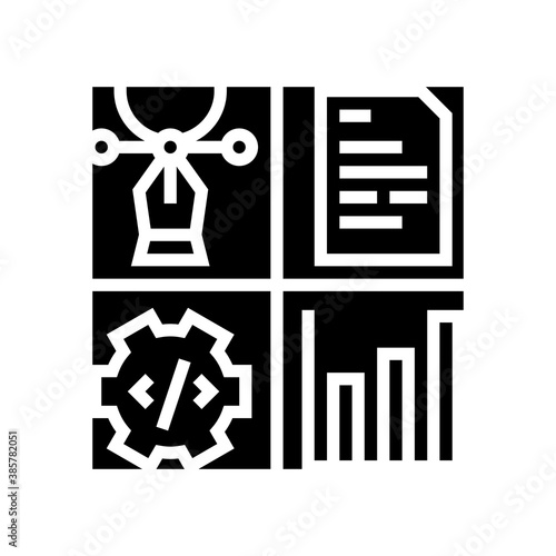 design, programming, content manager and analytics job glyph icon vector. design, programming, content manager and analytics job sign. isolated contour symbol black illustration