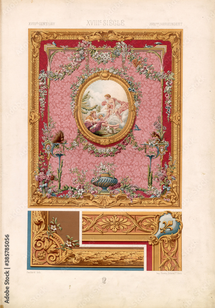 XVIII CENTURY Floral Border Frame / Ceiling Art and Design RACINET Lithograph Artwork