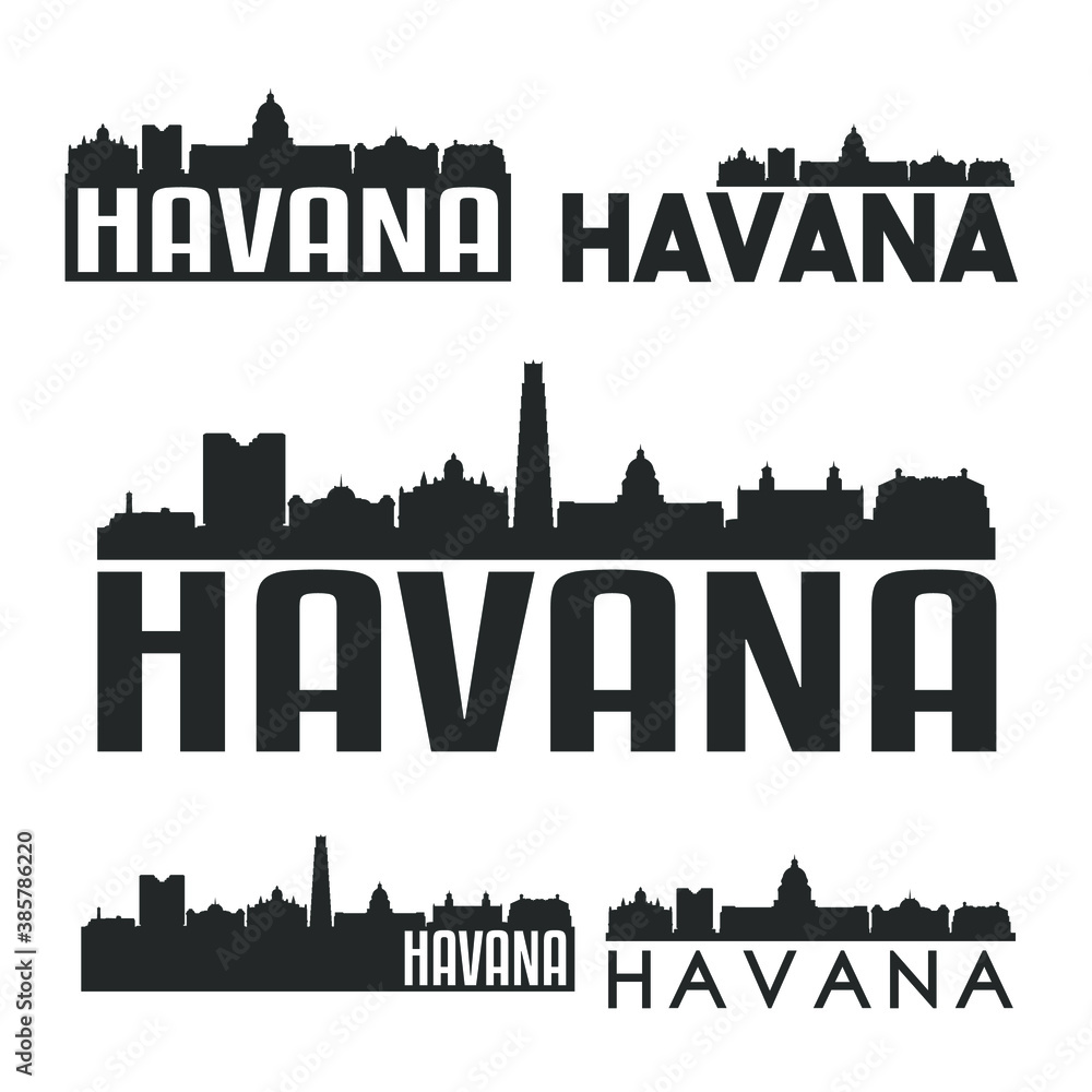 Havana Cuba Flat Icon Skyline Vector Silhouette Design Set logo.