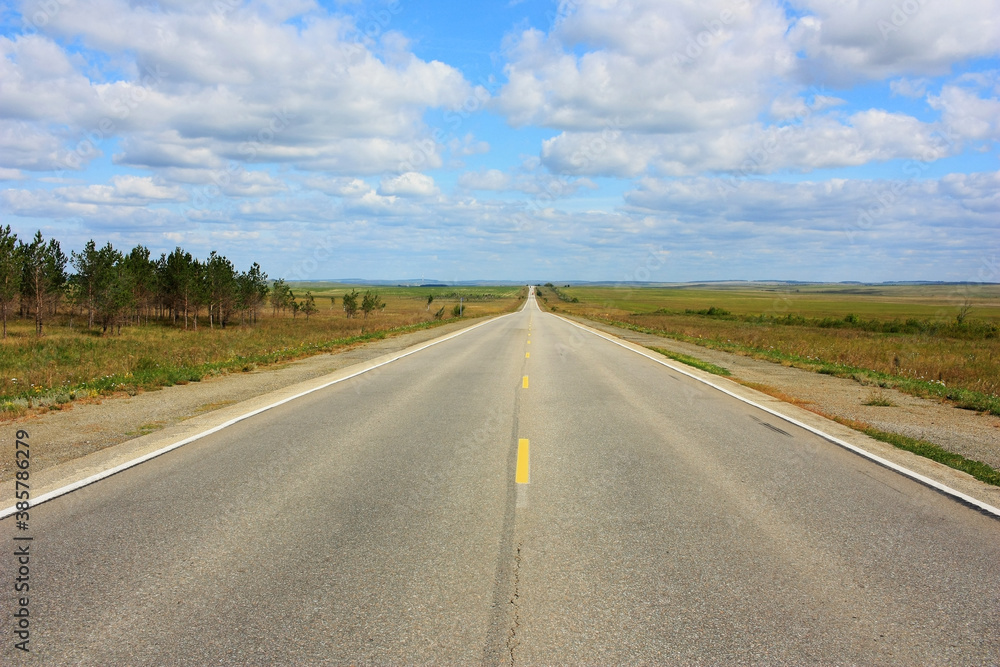Empty asphalt road in the steppe Empty asphalt road in the steppe