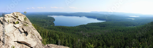 View of the Siberian taiga from the stone ridge