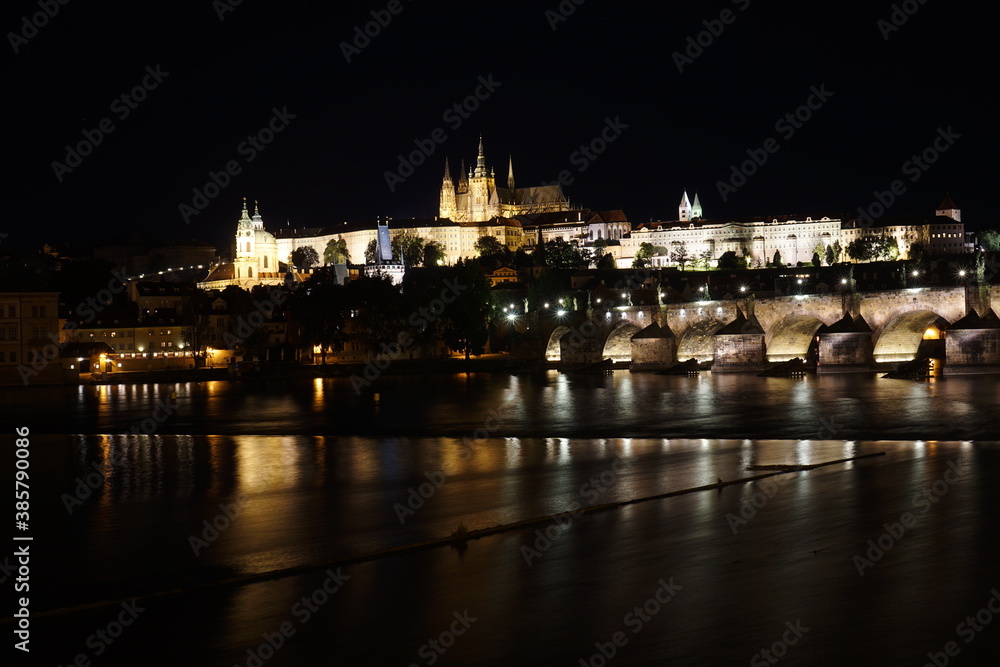 Prague and Charles bridge by night