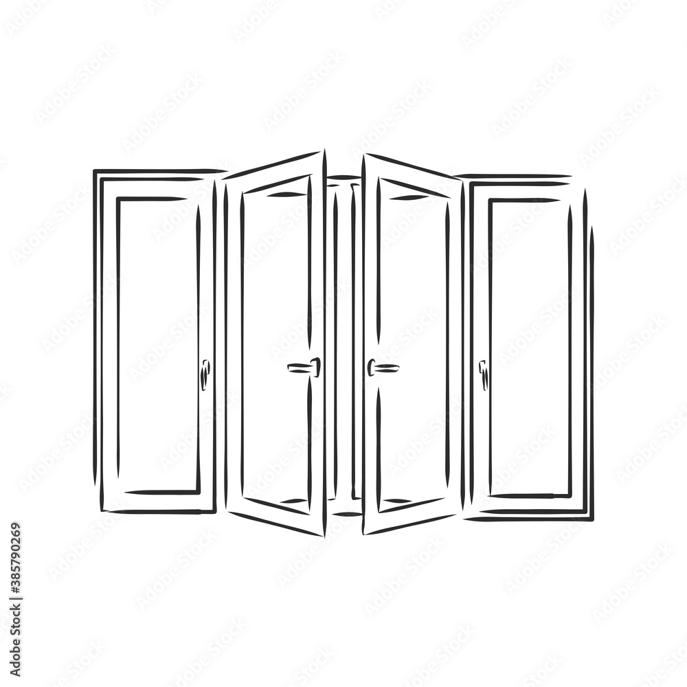 Modern double pvc sash on light inside wall backdrop. window , vector sketch illustration Modern double pvc sash on light inside wall backdrop. window , vector sketch illustration
