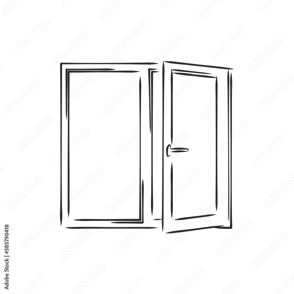Modern double pvc sash on light inside wall backdrop. window , vector sketch illustration Modern double pvc sash on light inside wall backdrop. window , vector sketch illustration