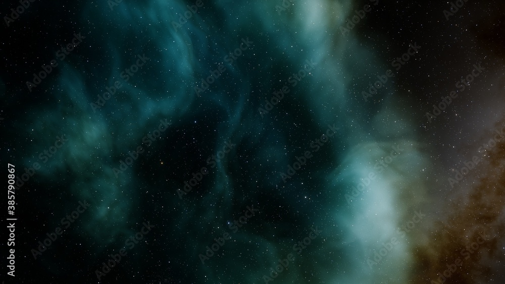 Deep space beauty, nebula and stars in deep space, glowing mysterious universe 3D Render