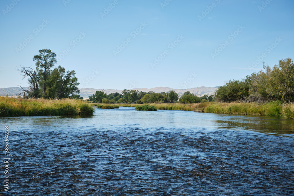 Fly fishing POV looking down a river. Fly fishing POV looking down a river.
