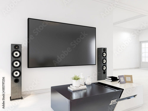 The modern and tidy living room has sofa, living room and other decorations