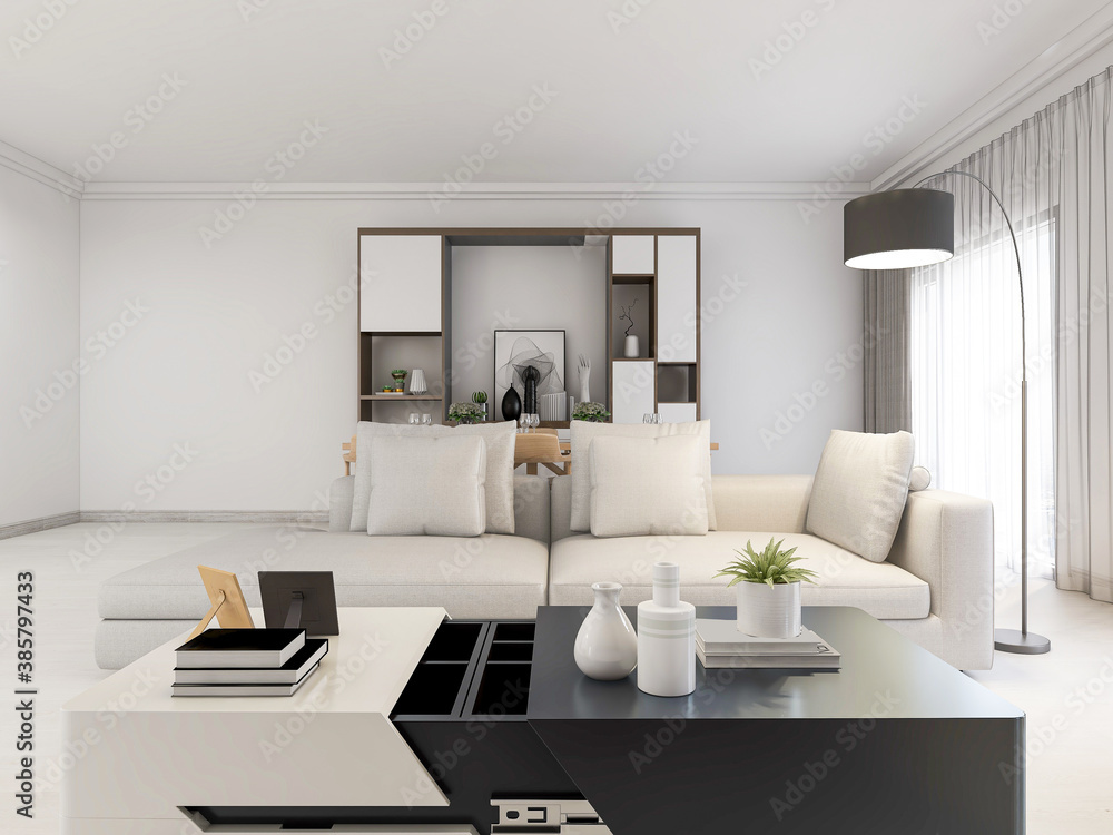 Fototapeta premium The modern and tidy living room has sofa, living room and other decorations