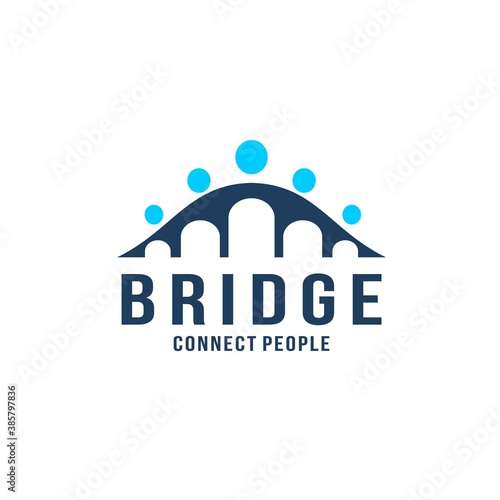 Bridge Logo Design with Human People Connect Vector Illustration