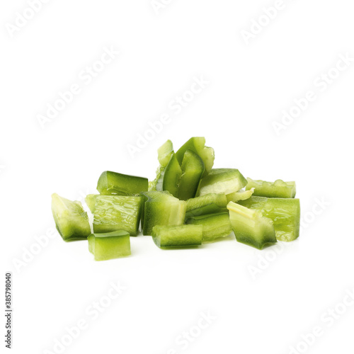 Sliced ​​green bell pepper isolated on a white background.