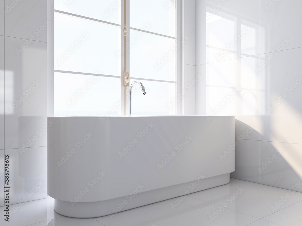 The bright and clean bathroom has bathtub and washstand The bright and clean bathroom has bathtub and washstand