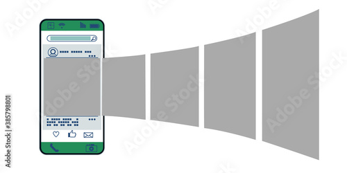Smartphone carousel interface with social network. Template vector.