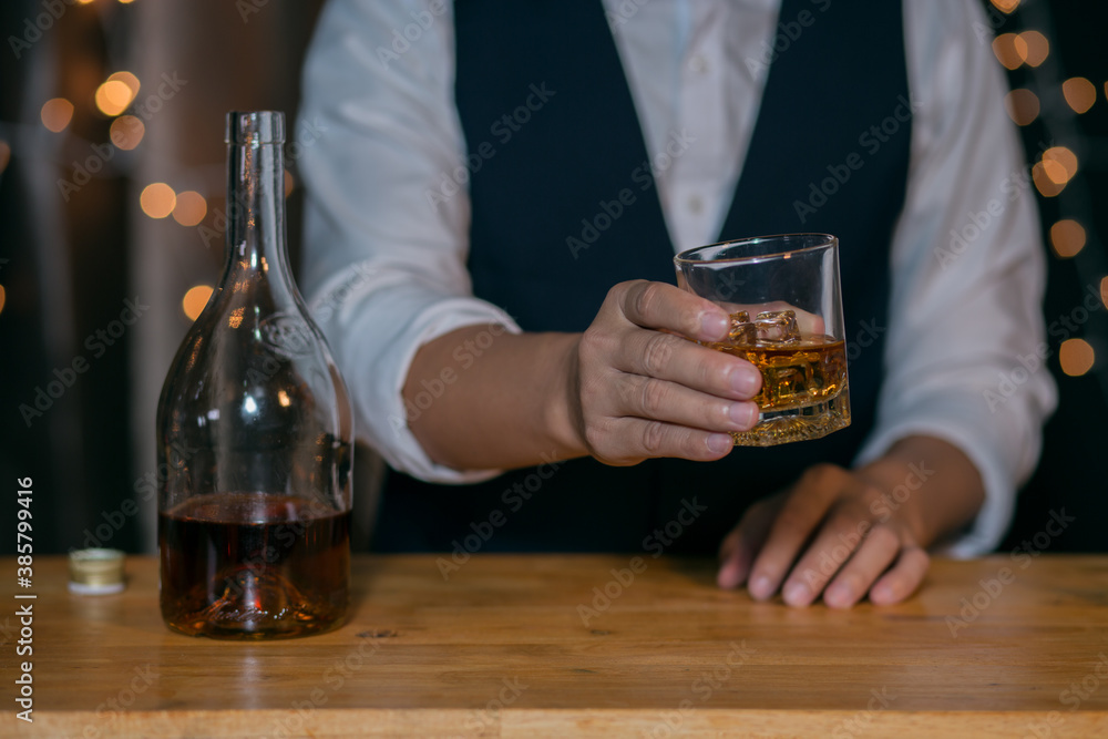 Barman pouring whiskey whiskey glass beautiful night Barman pouring whiskey whiskey glass beautiful night