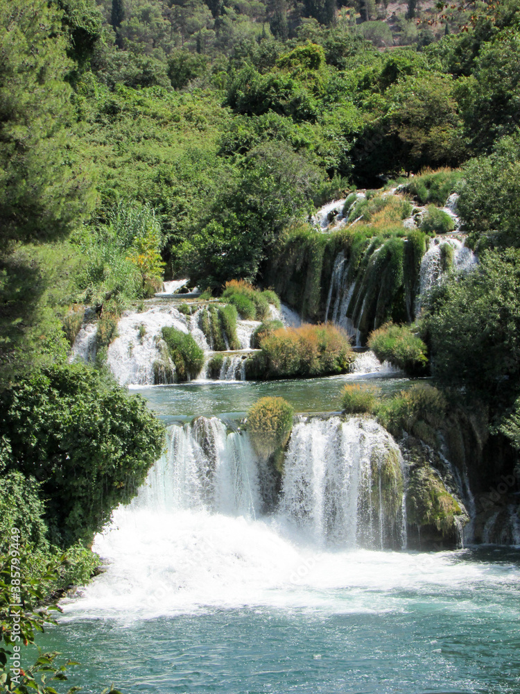 Fototapeta premium beautiful waterfall cascade landscape in krka national park, Croatia