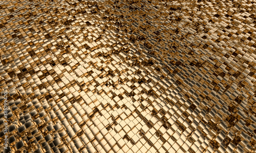 Fototapeta premium geometric mosaic cubes shape background gold color.