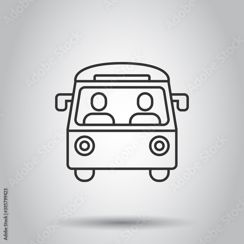 Bus icon in flat style. Coach vector illustration on white isolated background. Autobus vehicle business concept.