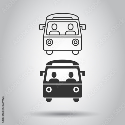 Bus icon in flat style. Coach vector illustration on white isolated background. Autobus vehicle business concept.