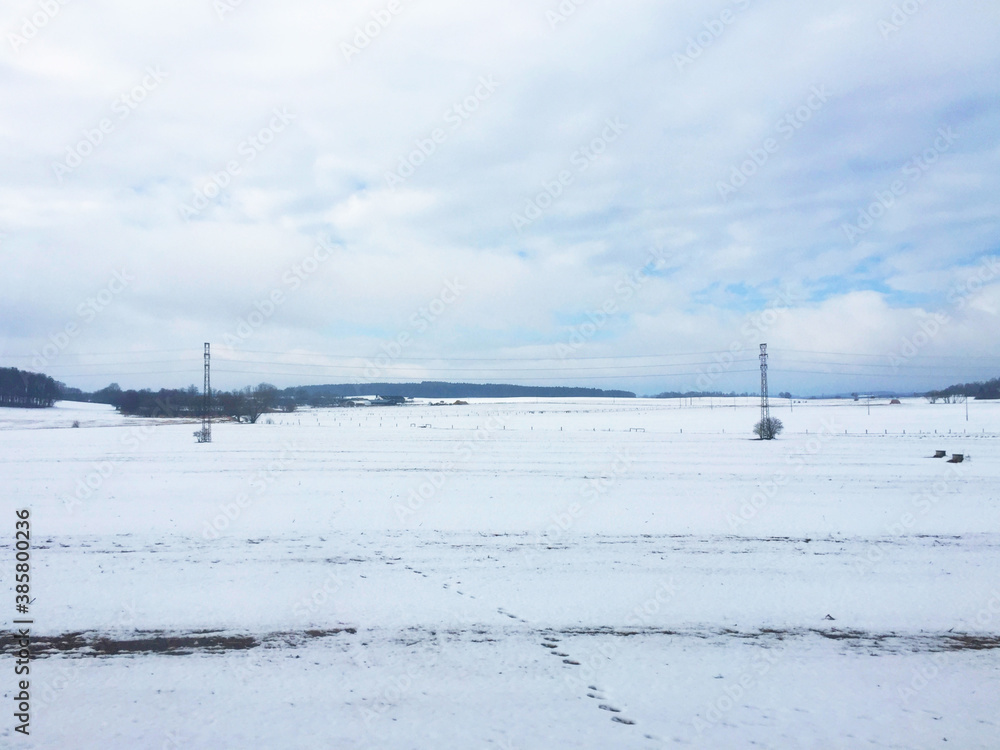 Snow covered field, Winter landscape in Czech republic Snow covered field, Winter landscape in Czech republic
