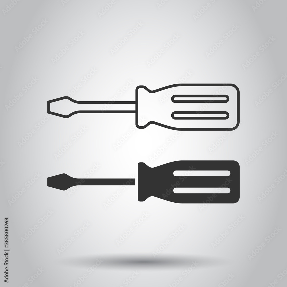 Screwdriver icon in flat style. Spanner key vector illustration on white isolated background. Repair equipment business concept. Screwdriver icon in flat style. Spanner key vector illustration on white isolated background. Repair equipment business concept.