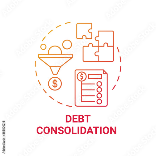 Debt consolidation concept icon. Mortgage refinance benefit idea thin line illustration. High consumer debt. Lower interest rate. Debt refinancing. Vector isolated outline RGB color drawing