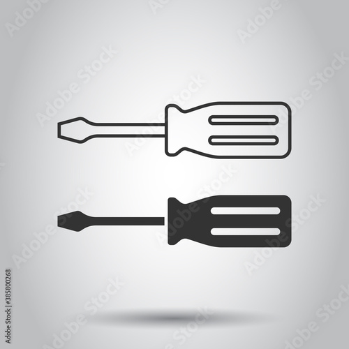Screwdriver icon in flat style. Spanner key vector illustration on white isolated background. Repair equipment business concept.