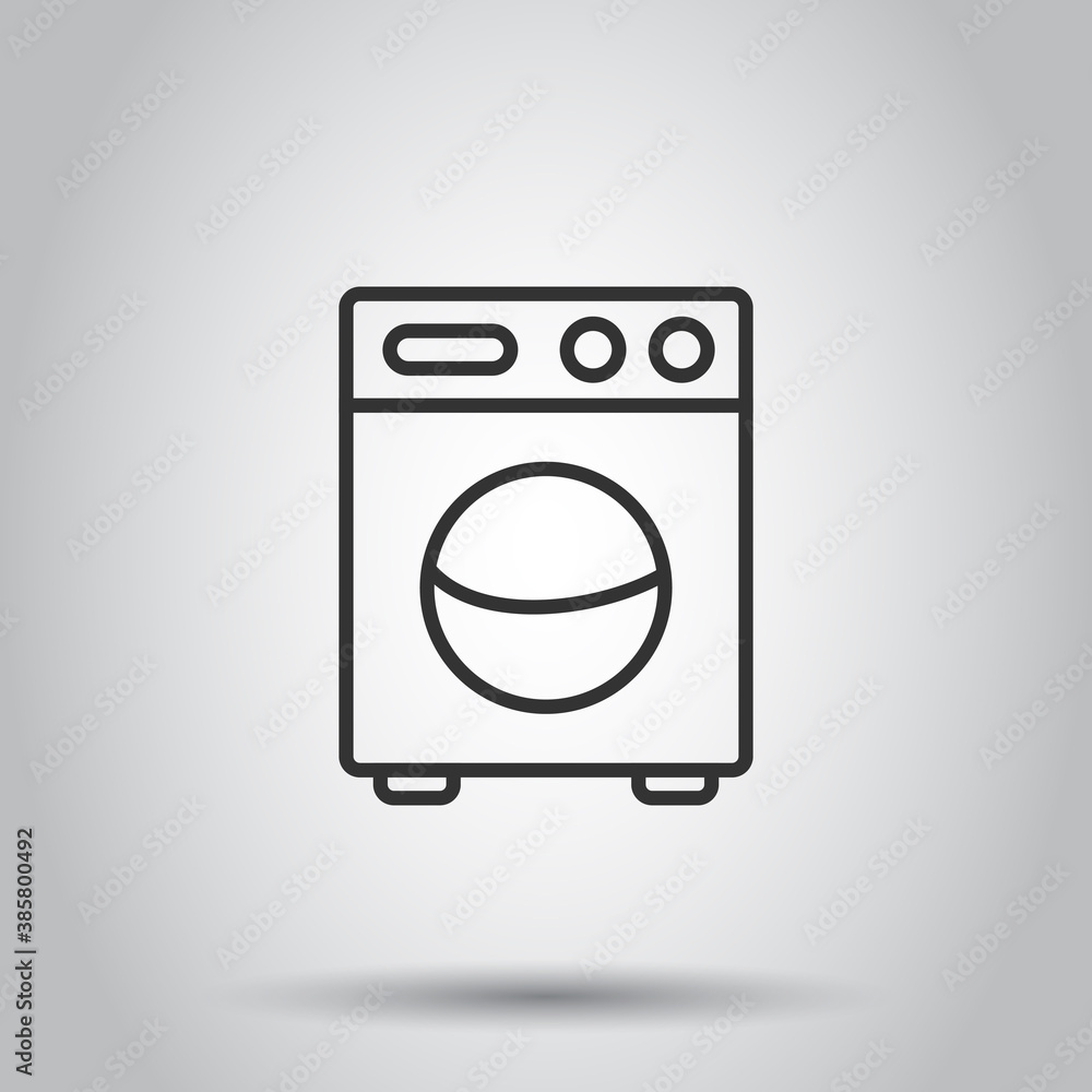 Washing machine icon in flat style. Washer vector illustration on white isolated background. Laundry business concept.