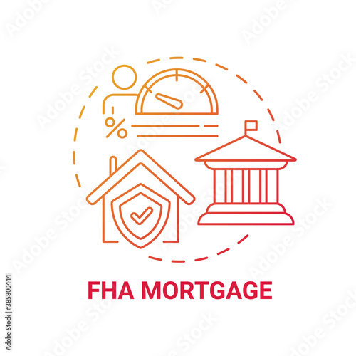 FHA mortgage concept icon. Federal housing administration type idea thin line illustration. Federally-backed mortgages. Government-backed loan. Vector isolated outline RGB color drawing