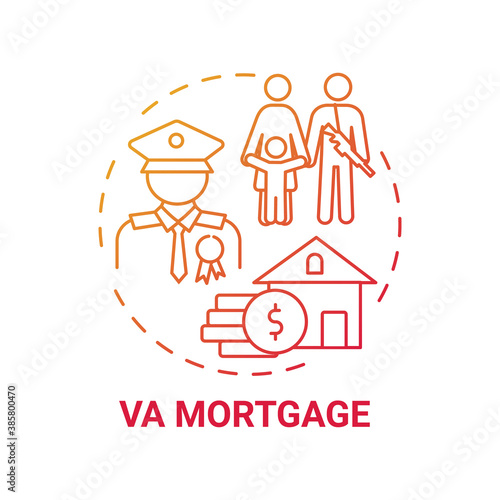 VA mortgage concept icon. Veterans affairs type idea thin line illustration. Direct home loan. Veterans, service members and select military spouses. Vector isolated outline RGB color drawing