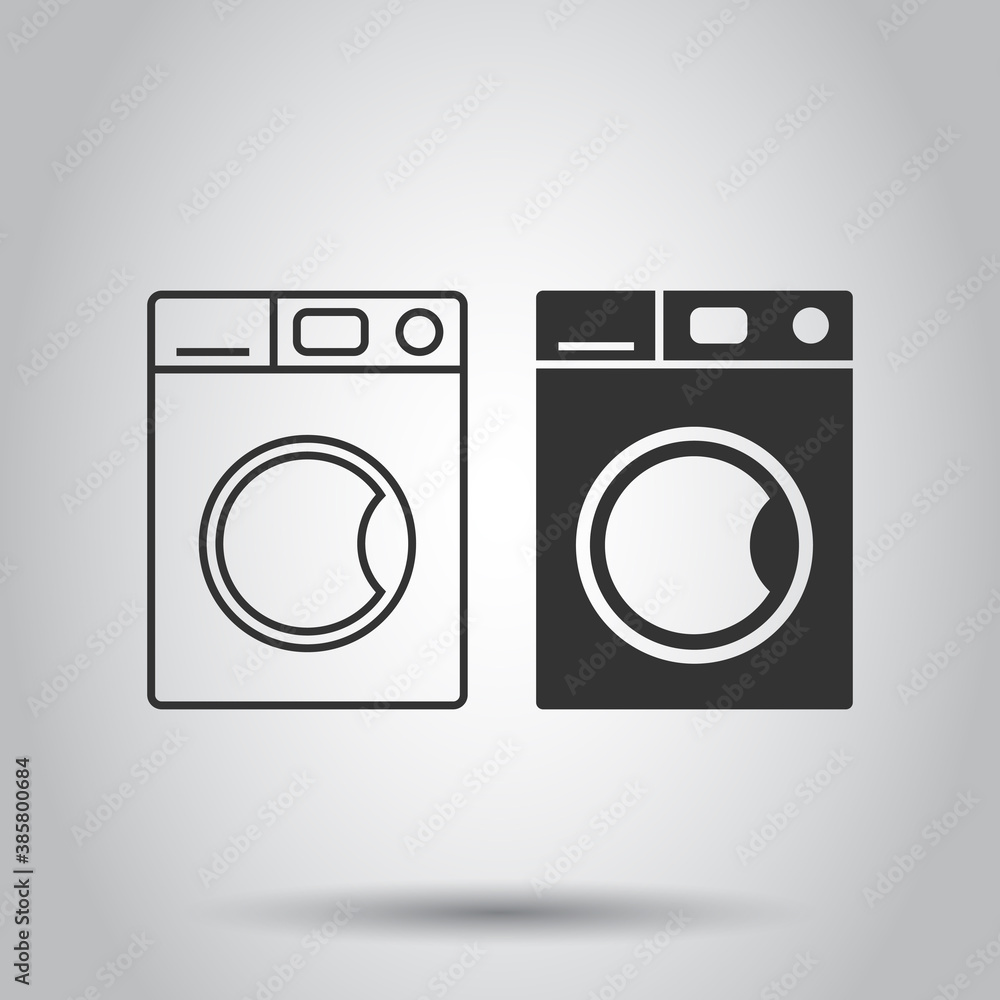 Washing machine icon in flat style. Washer vector illustration on white isolated background. Laundry business concept. Washing machine icon in flat style. Washer vector illustration on white isolated background. Laundry business concept.