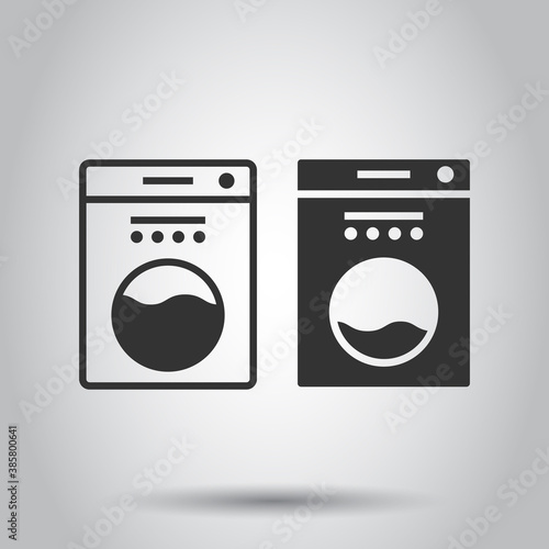 Washing machine icon in flat style. Washer vector illustration on white isolated background. Laundry business concept.