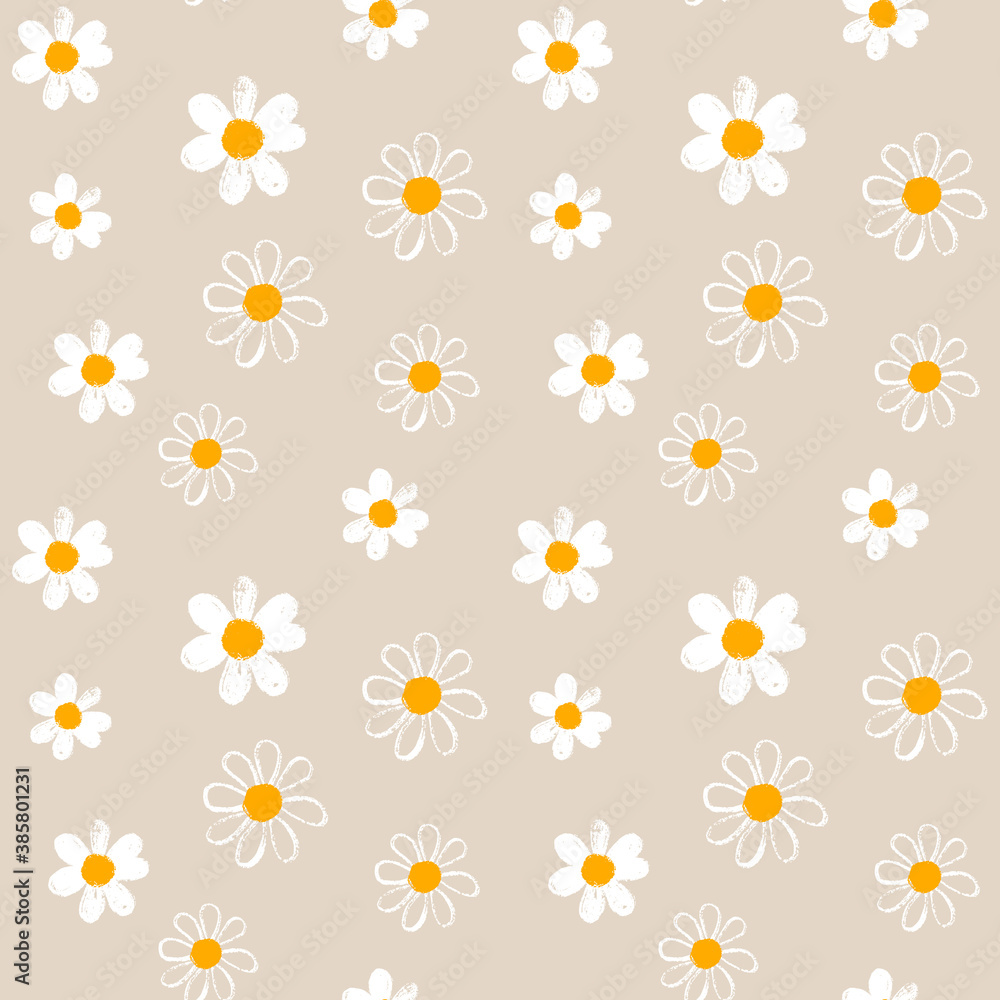 Seamless minimal botanical pattern with daisies Seamless minimal botanical pattern with daisies