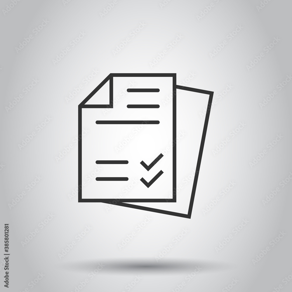 Document checklist icon in flat style. Report vector illustration on white isolated background. Paper sheet business concept. Document checklist icon in flat style. Report vector illustration on white isolated background. Paper sheet business concept.