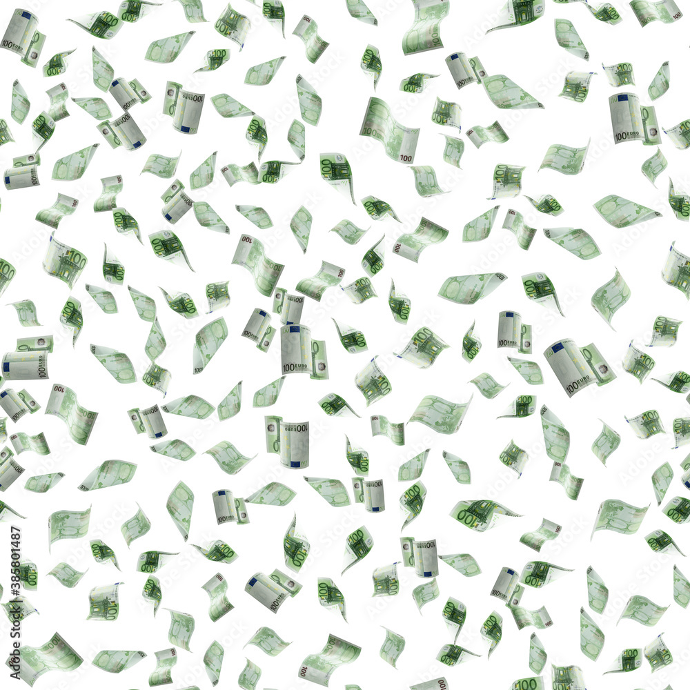 Euro money falling cash. European banknotes seamless pattern isolated on white background. Euro money falling cash. European banknotes seamless pattern isolated on white background.