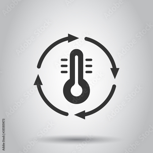 Thermometer climate control icon in flat style. Meteorology balance vector illustration on white isolated background. Hot, cold temperature business concept.