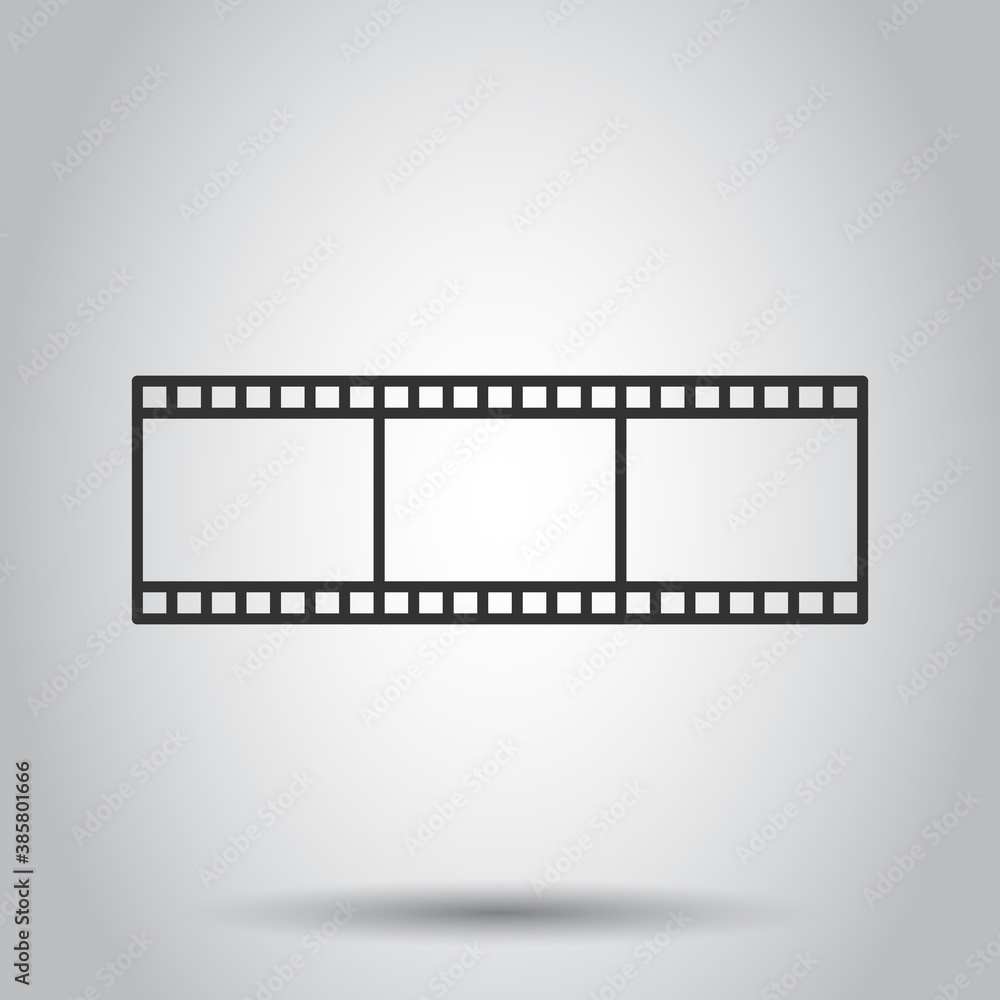 Film icon in flat style. Movie vector illustration on white isolated background. Play video business concept.