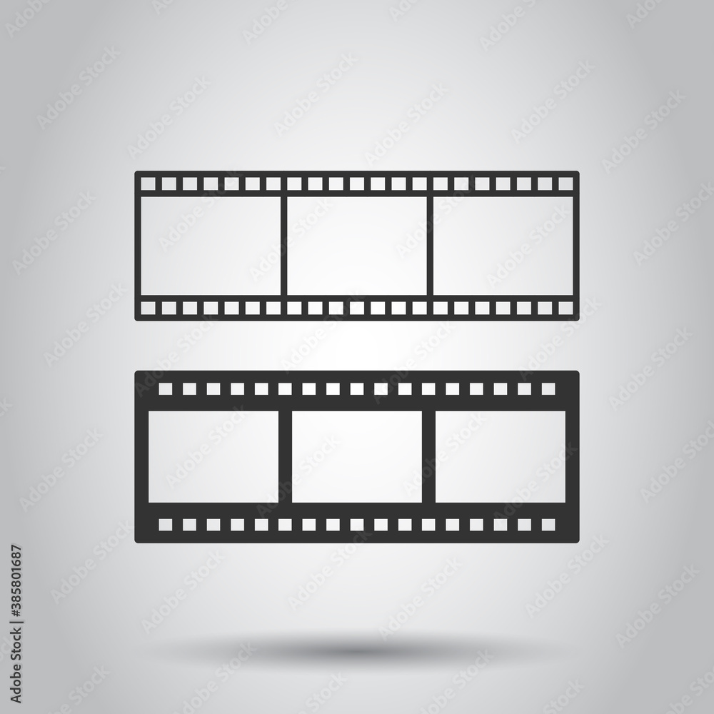 Film icon in flat style. Movie vector illustration on white isolated background. Play video business concept.