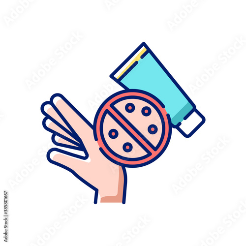 Skin rash cream RGB color icon. Ointment for acne. Pimple treatment. Eczema remedy. Skincare problem cure. Dermatology issue therapy. Medical help. First aid kit. Isolated vector illustration