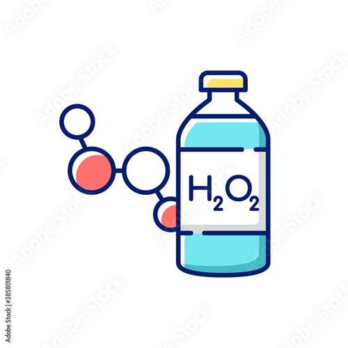 Hydrogen peroxide RGB color icon. Medical cleanser to treat wound. First aid medication. Fluid concentrated medical drug. Emergency help for patient wound. Isolated vector illustration