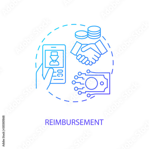 Reimbursement concept icon. Telemedicine challenges. Future healthcare payment options. Remote medical center help idea thin line illustration. Vector isolated outline RGB color drawing