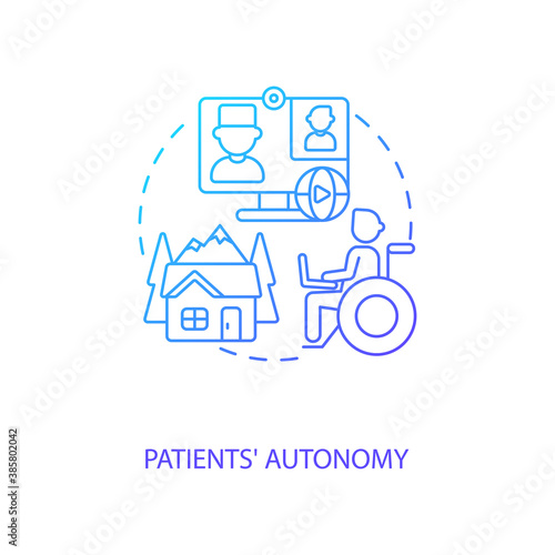 Patients autonomy concept icon. Telemedicine benefits. Health care innovations. Patient body treatment method idea thin line illustration. Vector isolated outline RGB color drawing