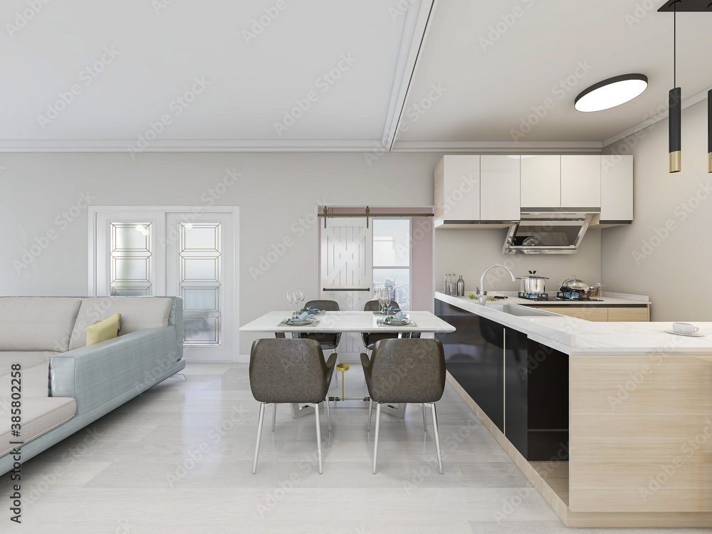 The dining room of modern design has wooden table and so on The dining room of modern design has wooden table and so on