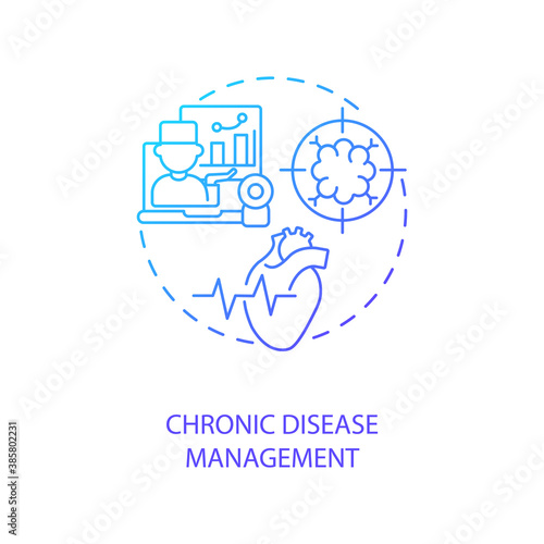 Chronic disease management concept icon. Telemedicine services variety. Health care technologies. Online treatment idea thin line illustration. Vector isolated outline RGB color drawing