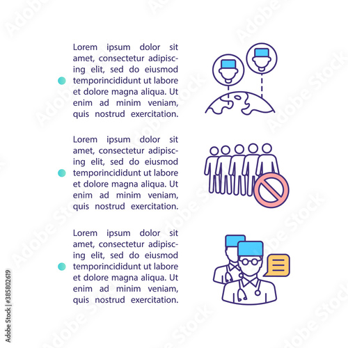 Physician network concept icon with text. Seeing patients online. Easy doctors access. Telemedicine. PPT page vector template. Brochure, magazine, booklet design element with linear illustrations