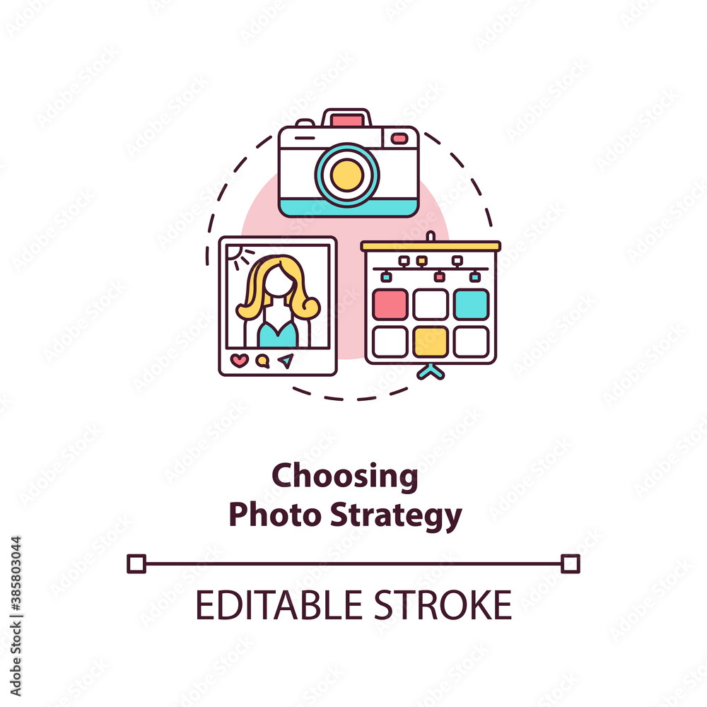 Choosing photo strategy concept icon. Becoming nanoinfluencer tip idea thin line illustration. Creating beautiful imagery. Vector isolated outline RGB color drawing. Editable stroke Choosing photo strategy concept icon. Becoming nanoinfluencer tip idea thin line illustration. Creating beautiful imagery. Vector isolated outline RGB color drawing. Editable stroke