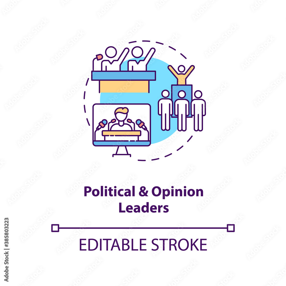 Political and opinion leader concept icon. Influencers type idea thin line illustration. Active media user. Political organizations. Vector isolated outline RGB color drawing. Editable stroke